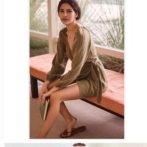 ANTHROPOLOGIE Mini Dress Women's Size XS Moss Gauzy Long Sleeve Wrap Cover up